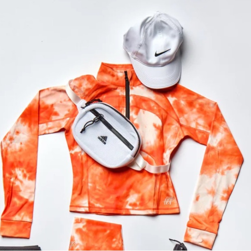 🆕Orange workout crop w/medium compression quarter zip w/ thumbhole on sleeves XL